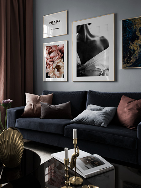Modern prints from Desenio. Four framed posters on the wall.