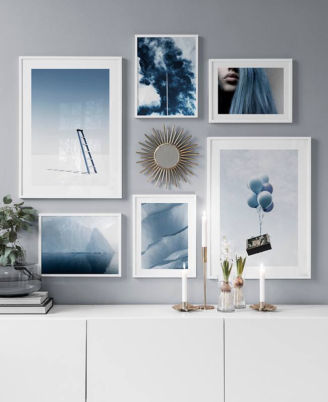 Blue gallery wall