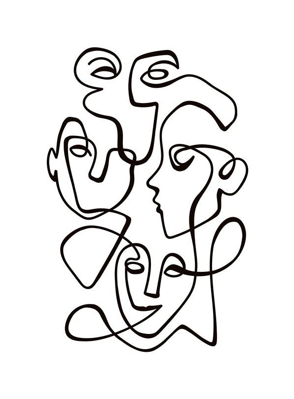 Abstract Line People No2 Poster (50x70 cm) - Zwart wit posters