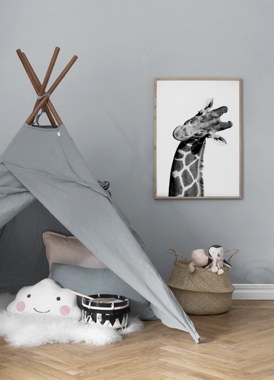 Poster - Portrait Tierposter in einer mit Giraffe Schwarz-Weiß Giraffe