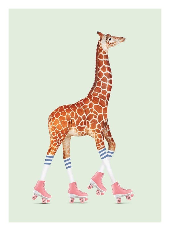 Jonas Loose - Rollerskating Giraffe Poster (21x30 cm)