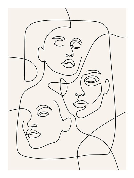 The Three Faces Line Art 포스터 0