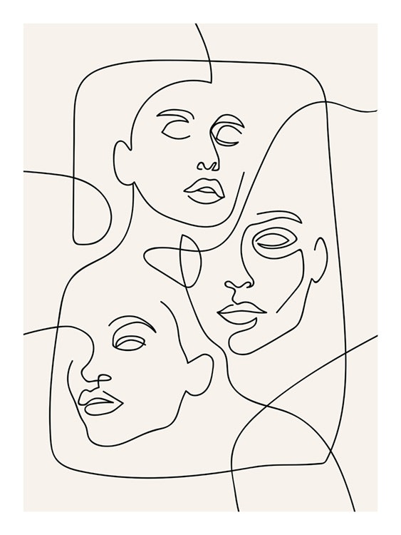 The Three Faces Line Art Affiche 0