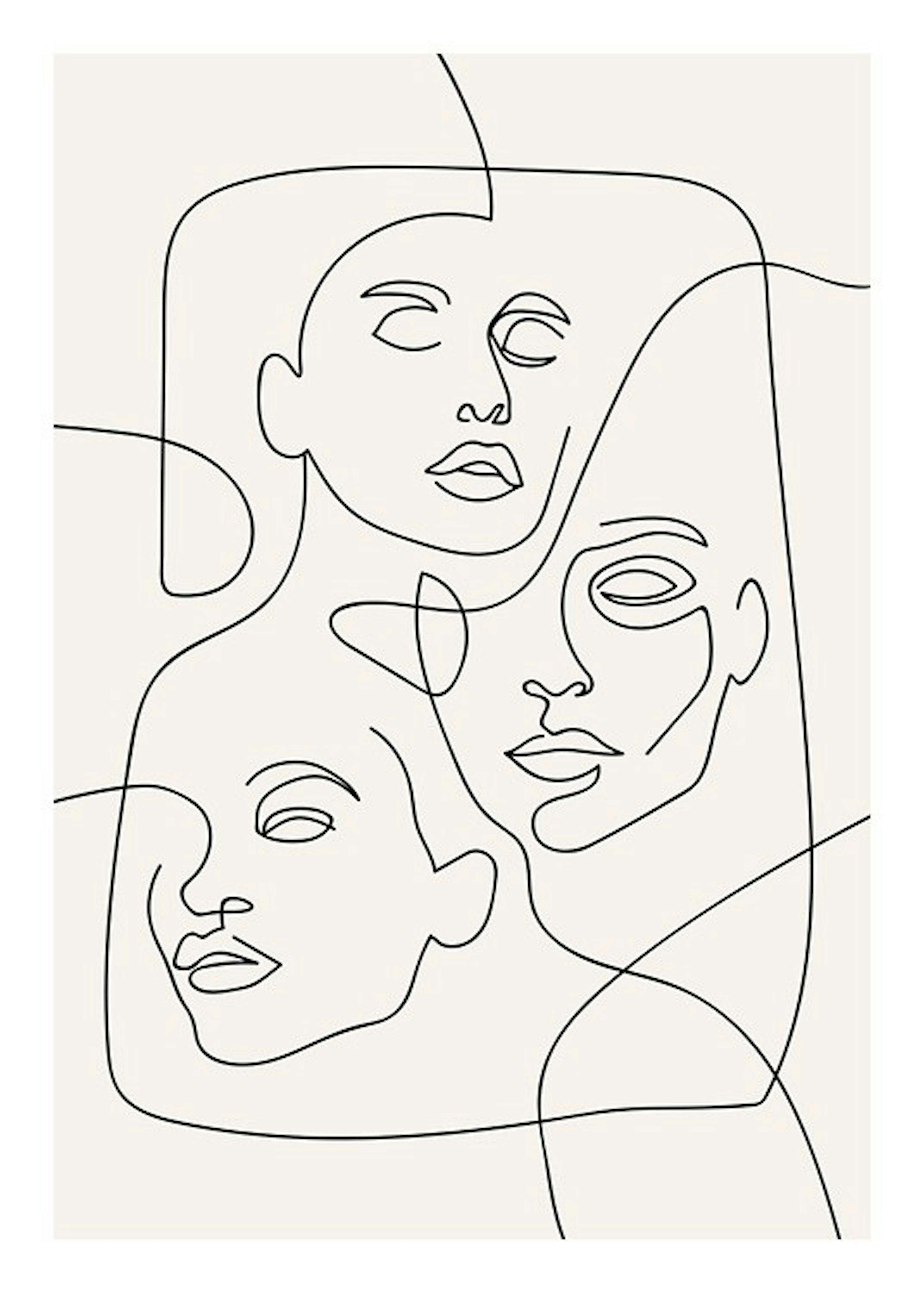 The Three Faces Line Art Plagát 0