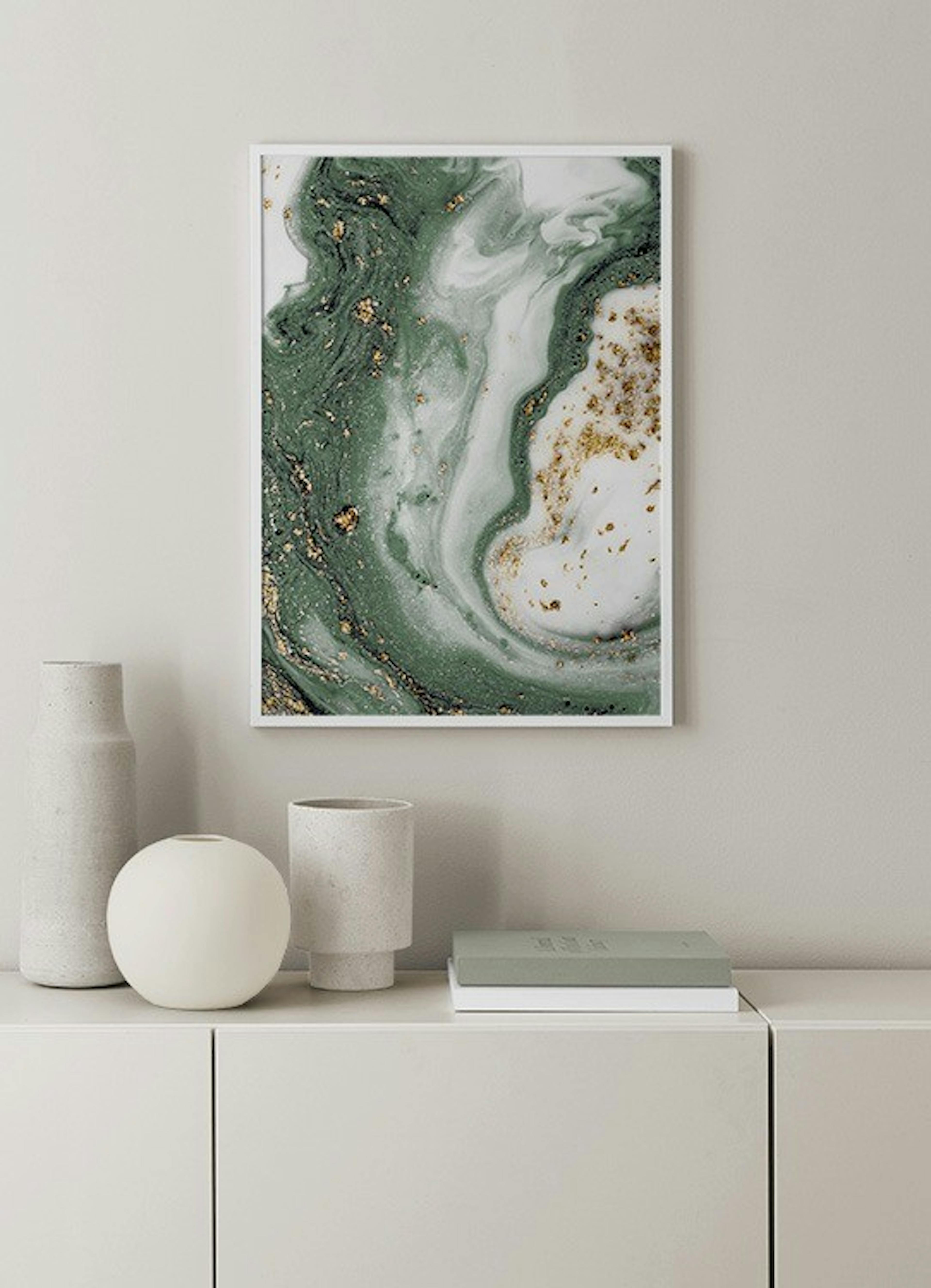 Green and Gold Swirl Print