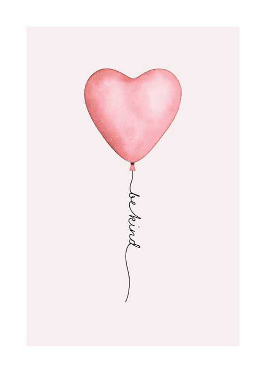 schudden hoek Maaltijd Be Kind Balloon Poster - Roze hart ballon - desenio.nl