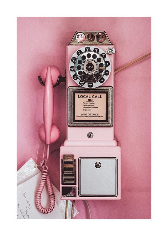 Pink Pay Phone Poster - Teléfono vintage de color rosa 
