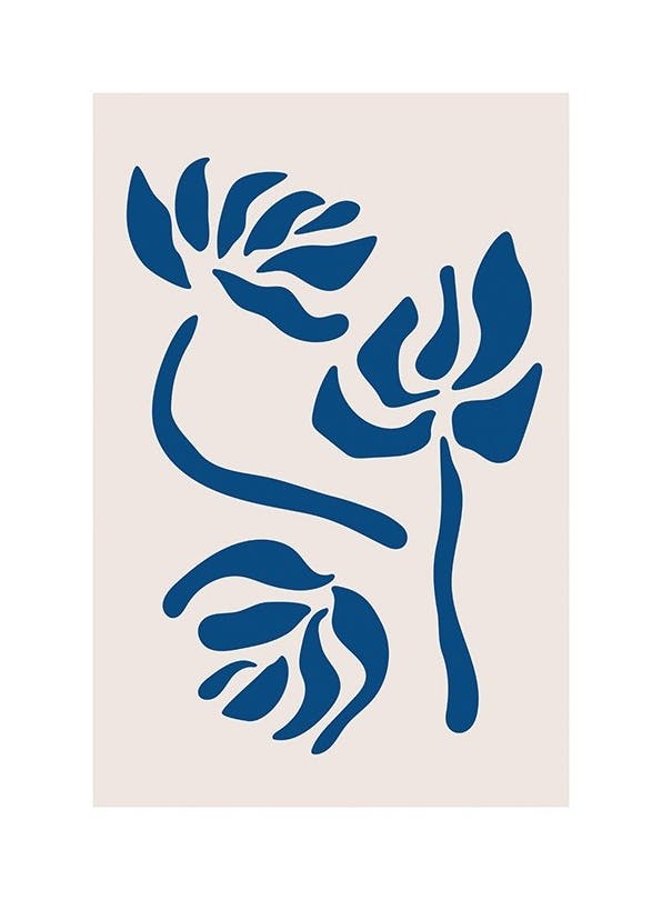 Blue Graphic Flowers Poster (50x70 cm)- Arte grafica e poster