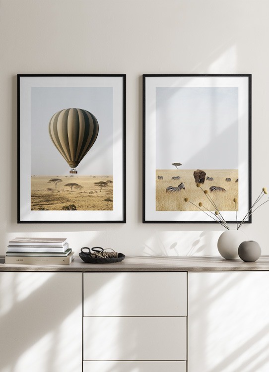 Heißluftballon Safari Poster über Savanne Balloon - der