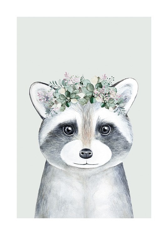 Flower Raccoon Affiche