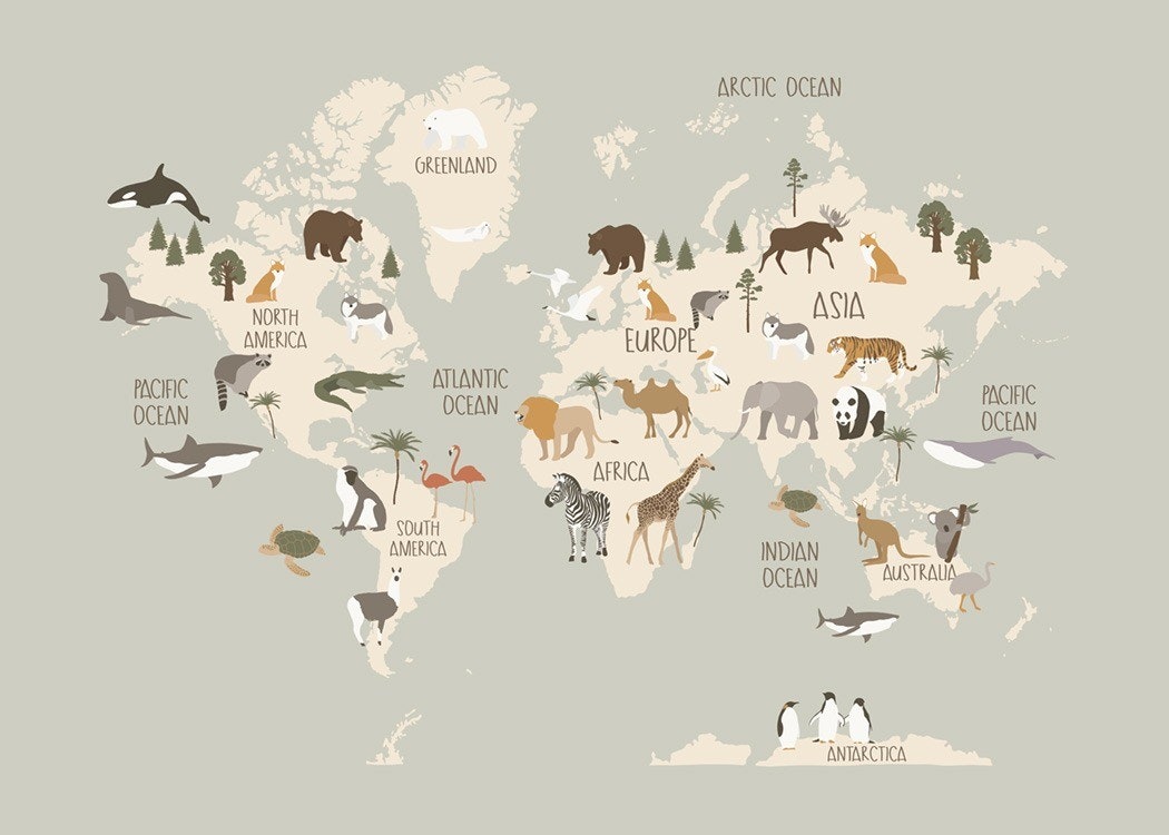 Animals Of The World Map Affiche 0