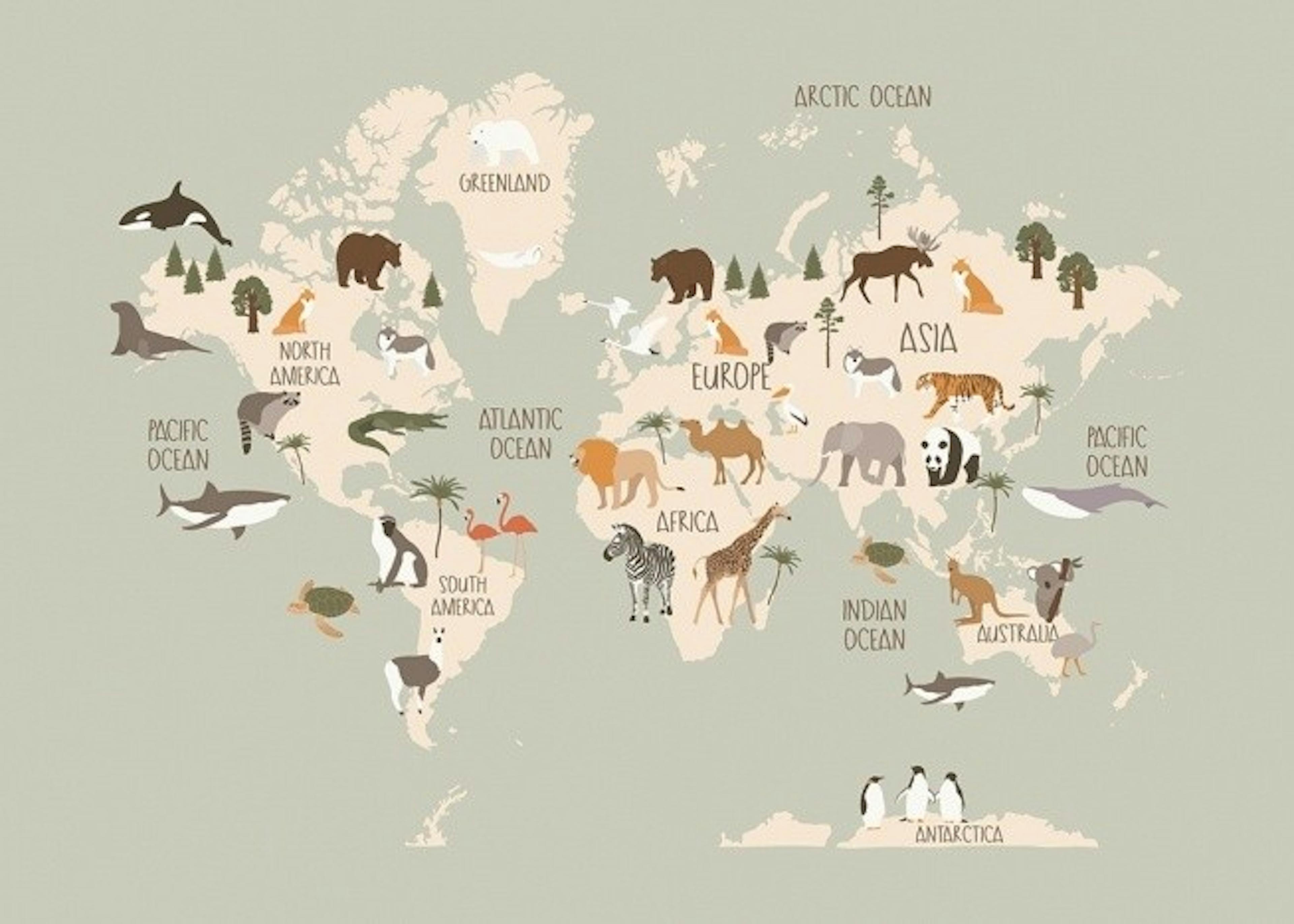 Animals of the World Map Print