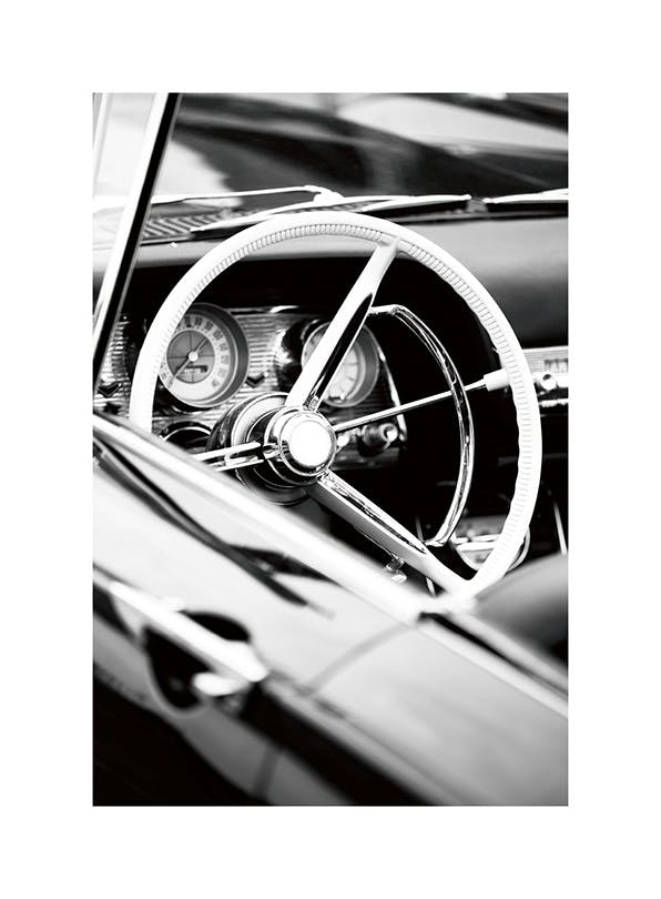 Vintage Cabriolet Car Poster (50x70 cm)- Quadros a preto e branco