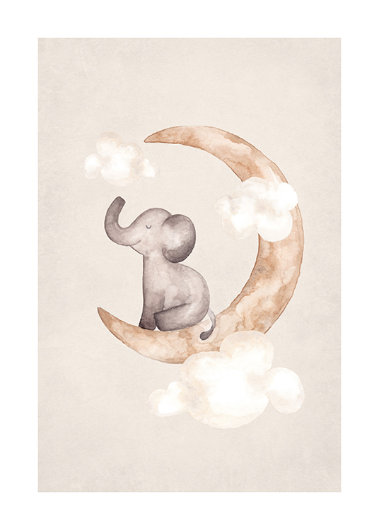 Dreaming Plakat - Elefant og måne -