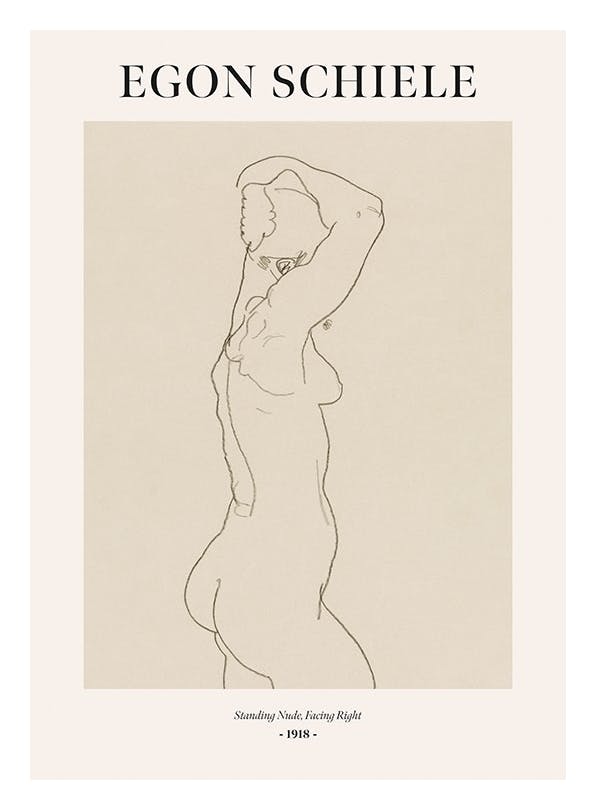 Egon Schiele - Standing Nude, Facing Right Affiche (50x70 cm) - Peintures de peintres célèbres