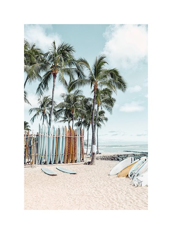 Prints - Waikiki Surfing Print (50x70 cm) - Beach prints
