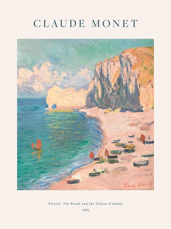 Monet - Étretat- The Beach and the Falaise d'Amont 포스터 0