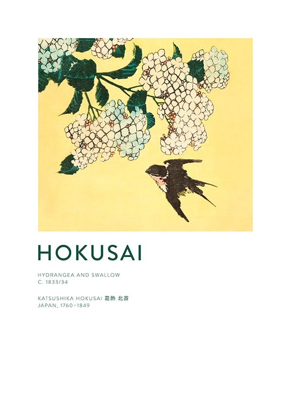 Prints - Hokusai - Hydrangea and Swallow Print (21x30 cm) - Hokusai Prints
