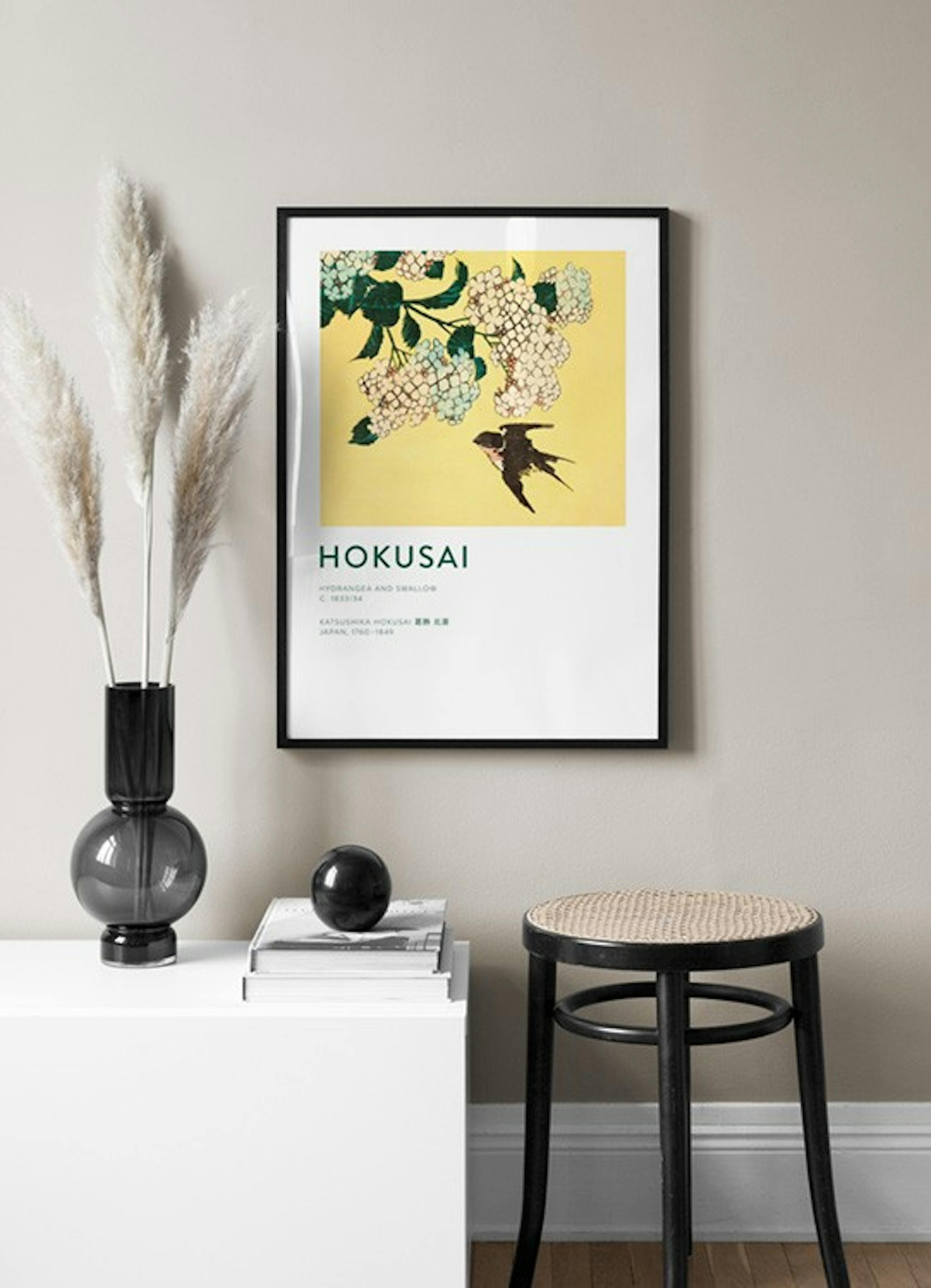 Hokusai - Hydrangea and Swallow Print