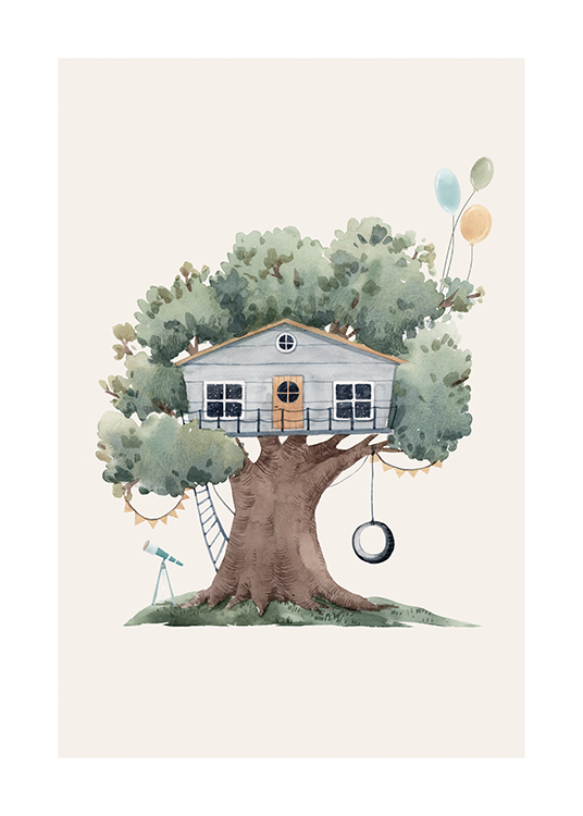 Resident marketing muscle Tree House No2 Poster - Εικονογράφηση δεντρόσπιτου - desenio.gr