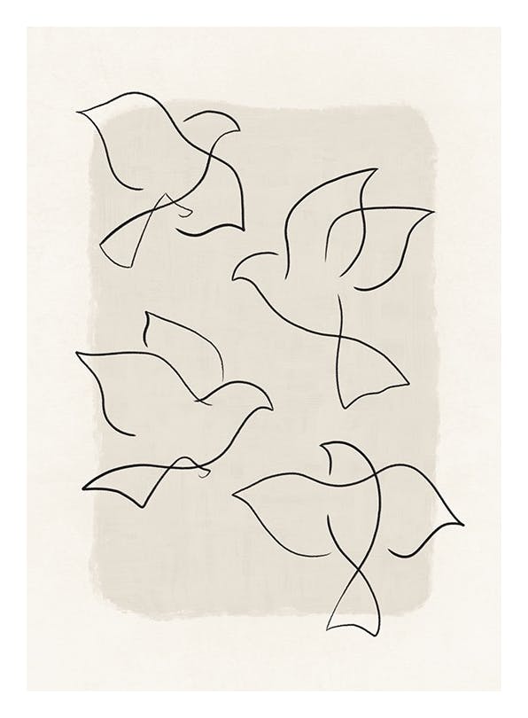 Line Art Birds Plakat (50x70 cm)- Sztuka