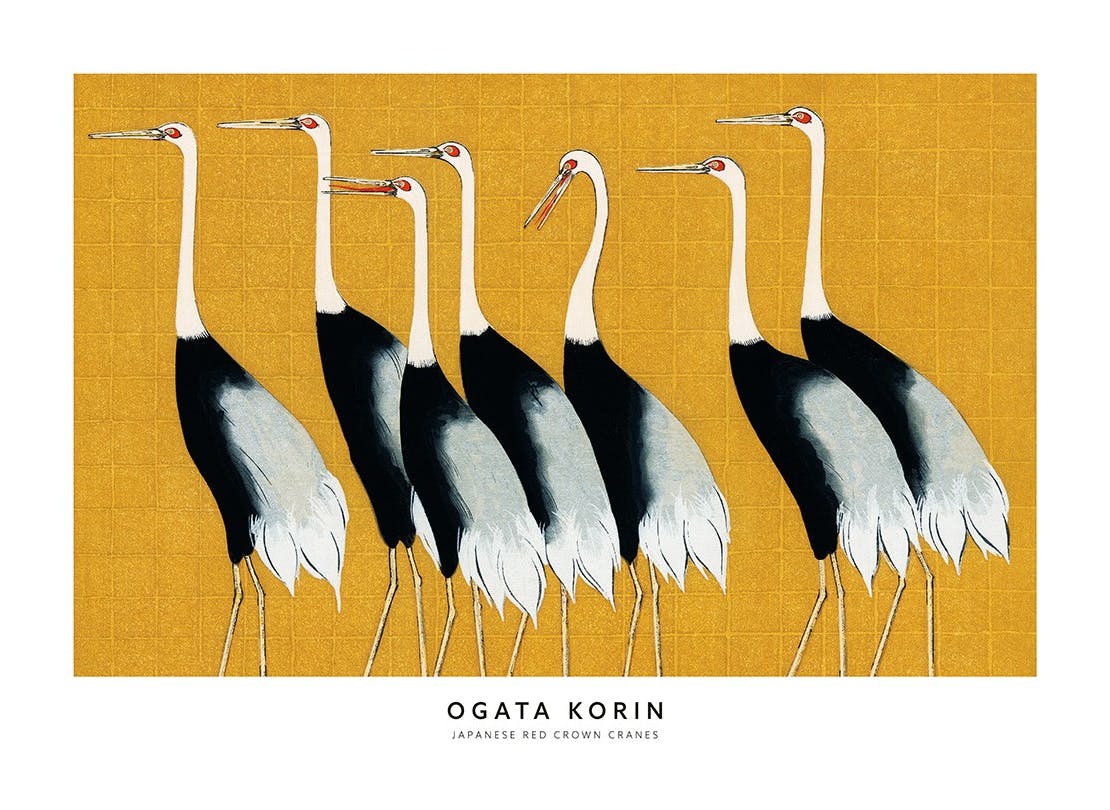 Ogata Korin - Japanese Red Crown Cranes Poster (50x70 cm) - Schilderijen van beroemde schilders