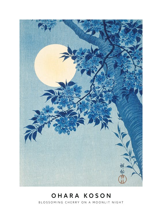 Ohara Koson - Blossoming Cherry on a Moonlit Night Plagát 0