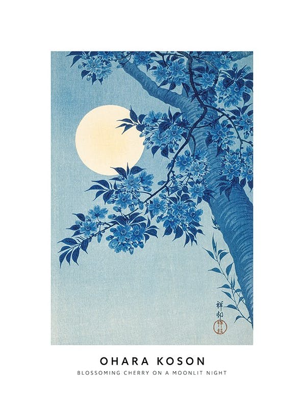 Ohara Koson - Blossoming Cherry on a Moonlit Night Affiche (21x30 cm)
