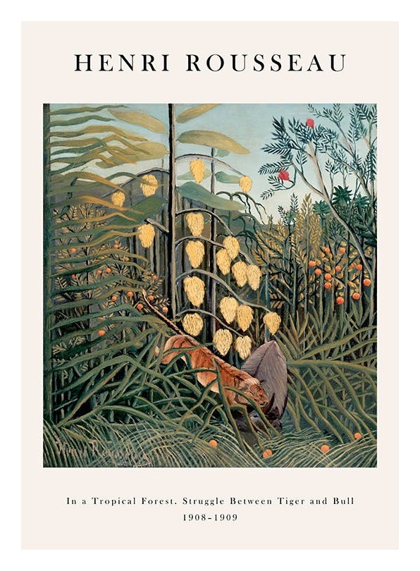 Rousseau - In a Tropical Forest. Struggle Between Tiger and Bull Plakat (30x40 cm)- Rousseau Plakat