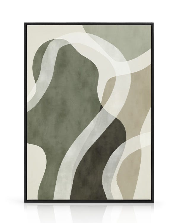 Abstract Green Shapes No1 Obraz na płótnie (50x70 cm - Czarna ramka)