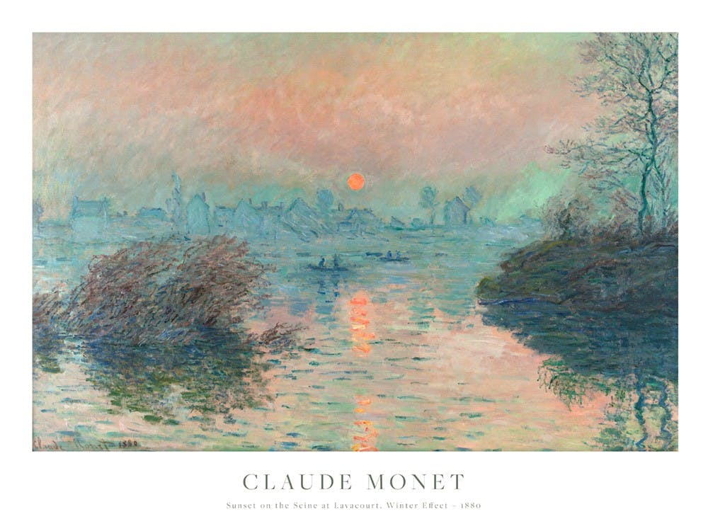 Monet - Sunset on the Seine at Lavacourt, Winter Effect 포스터 0