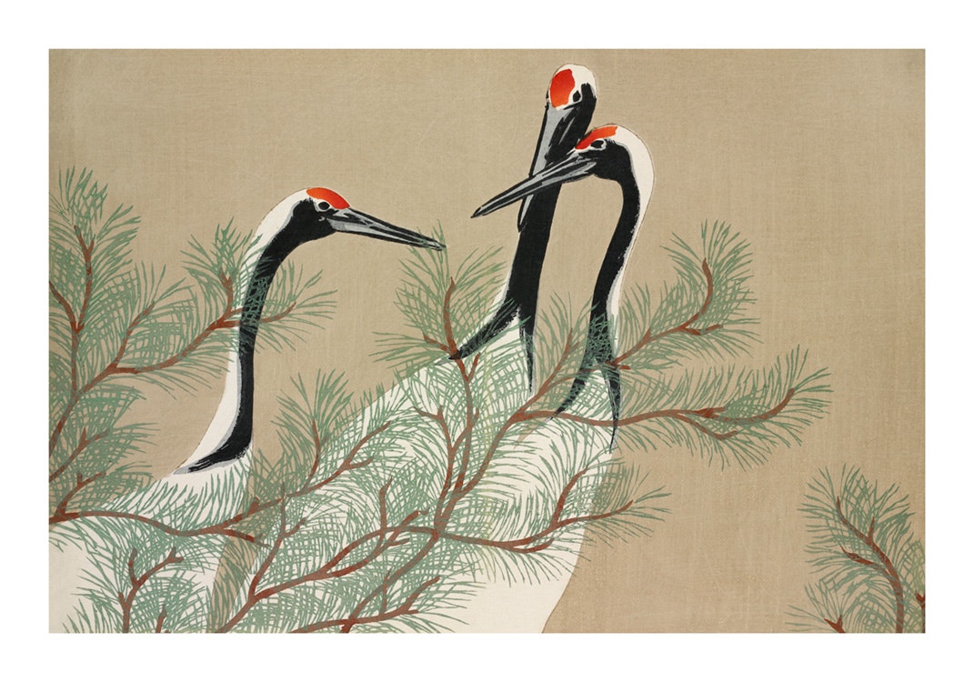 Kamisaka Sekka - Cranes from Momoyogusa Poster 0