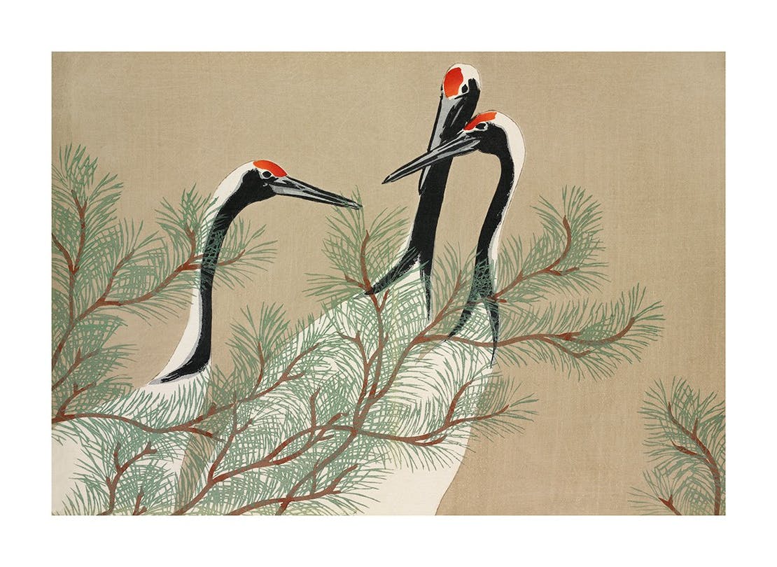 Kamisaka Sekka - Cranes from Momoyogusa Poster (70x100 cm) - Poster