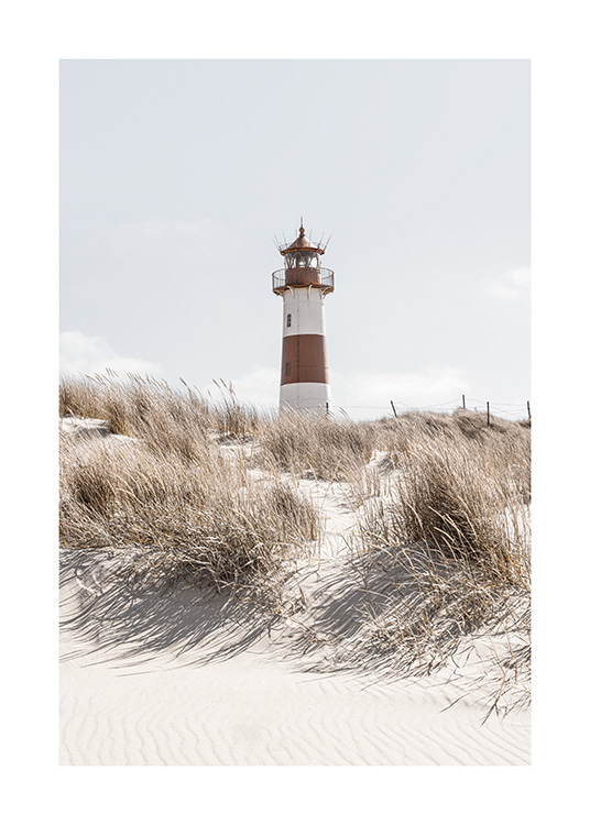 Lighthouse on Dune Plakat - Fyrtårn på stranden -
