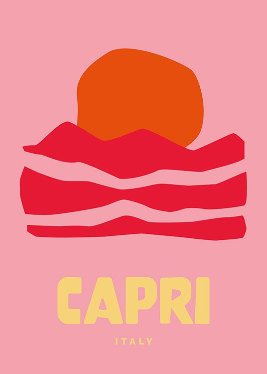 Graphic Capri Poster - Pôr do sol vermelho gráfico 