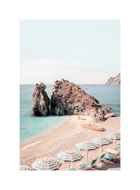 Umbrellas on Beach Affiche (30x40 cm) - Tableaux de plages