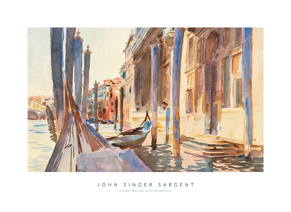 Prints - John Singer Sargent - Gondola Moorings on the Grand Canal Print (21x30 cm) - Paintings by famous painters