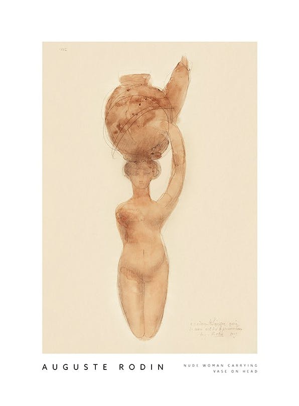 Prints - Auguste Rodin - Nude Woman Carrying Vase on Head Print (50x70 cm) - Paintings by famous painters