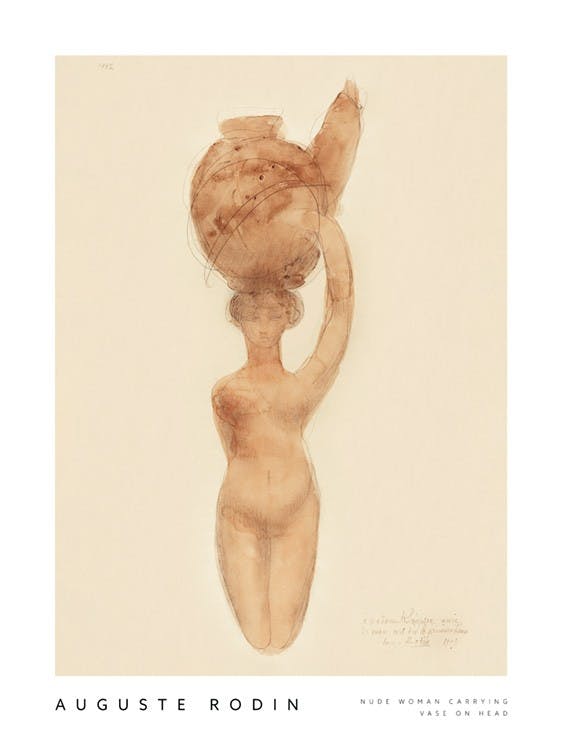 Auguste Rodin - Nude Woman Carrying Vase on Head Plakát 0