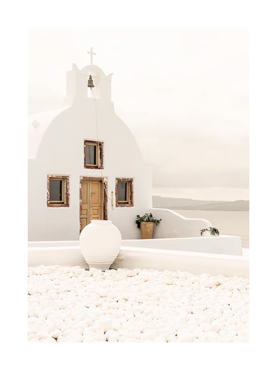 White Church Santorini Poster 0
