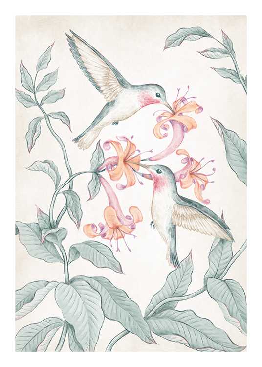 hipocresía Médico Circunstancias imprevistas Hummingbirds Painting Poster - Cuadro ilustrado de un colibrí - desenio.es