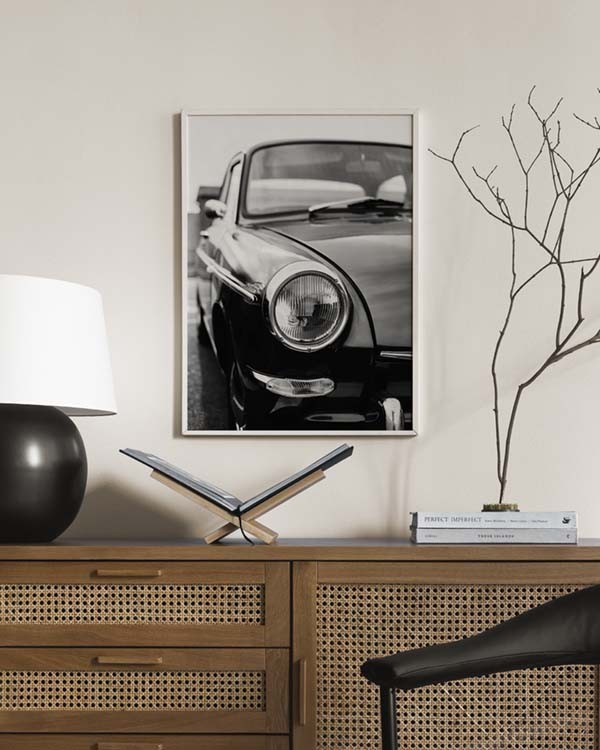 Poster Photo noir et blanc des styles d'effet de filtre de grain de film de  voiture-vintage classique