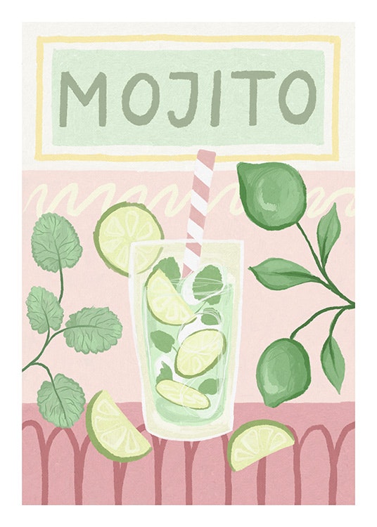 Adesivo Murale Ricetta Mojito - 6 Misure, Per Cucina, Soggiorno, Bar