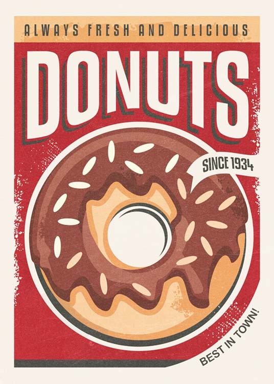 Retro Donuts Sign Affiche