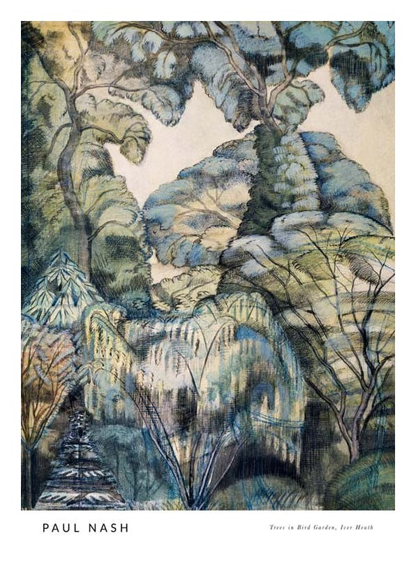 Paul Nash - Trees in Bird Garden, Iver Heath Affiche (30x40 cm)