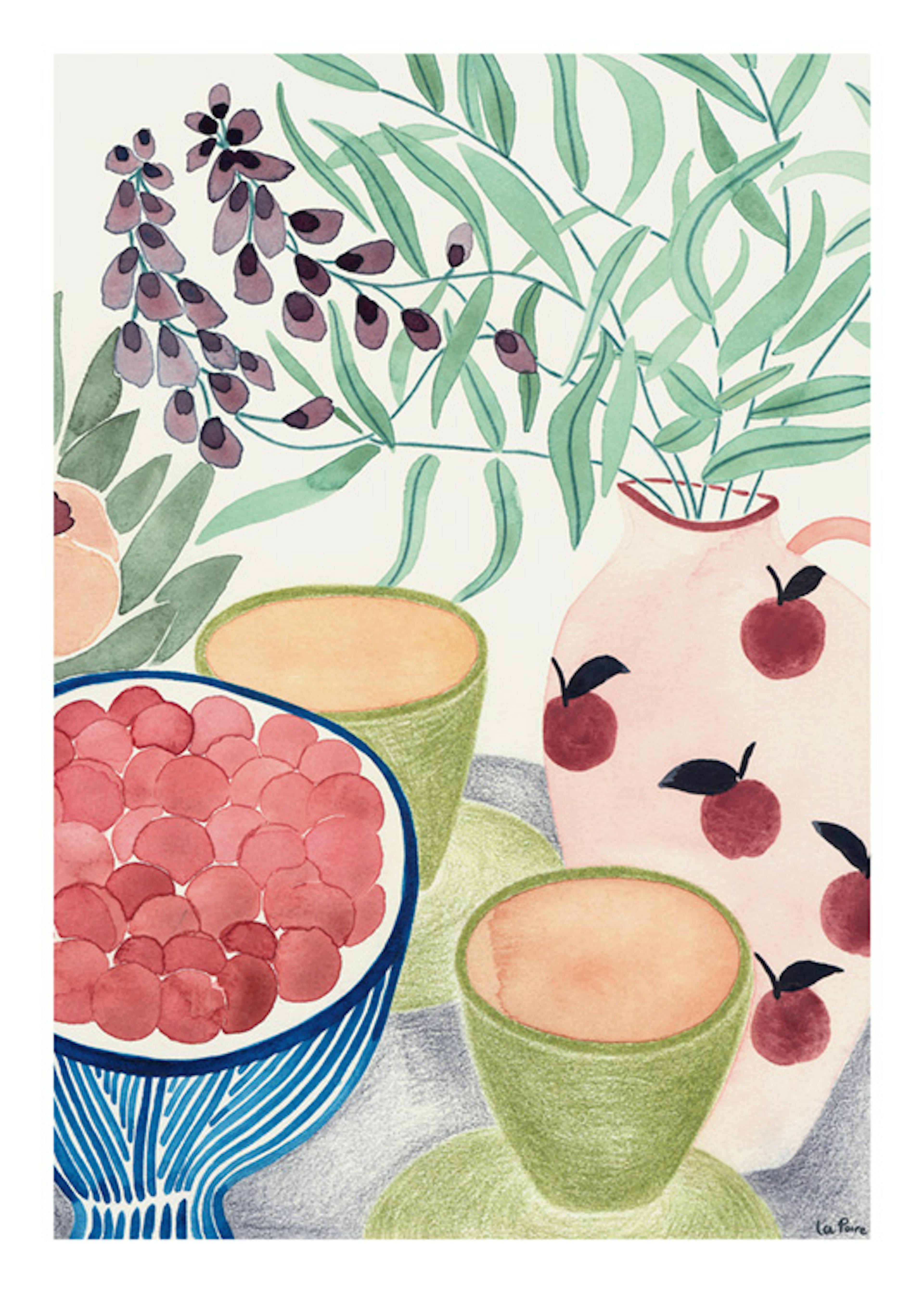 La Poire - Still Life with Tea and Grapes Print