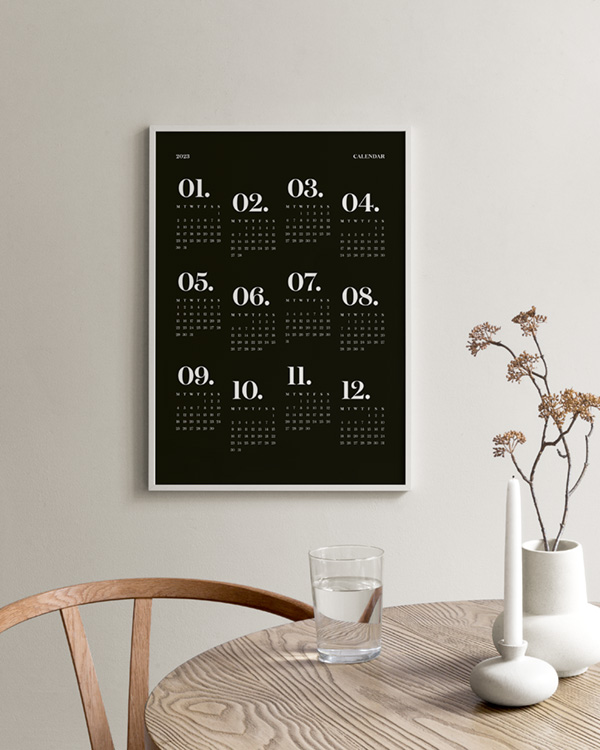 adjektiv deltage Kejser Calendar 2023 Black Plakat