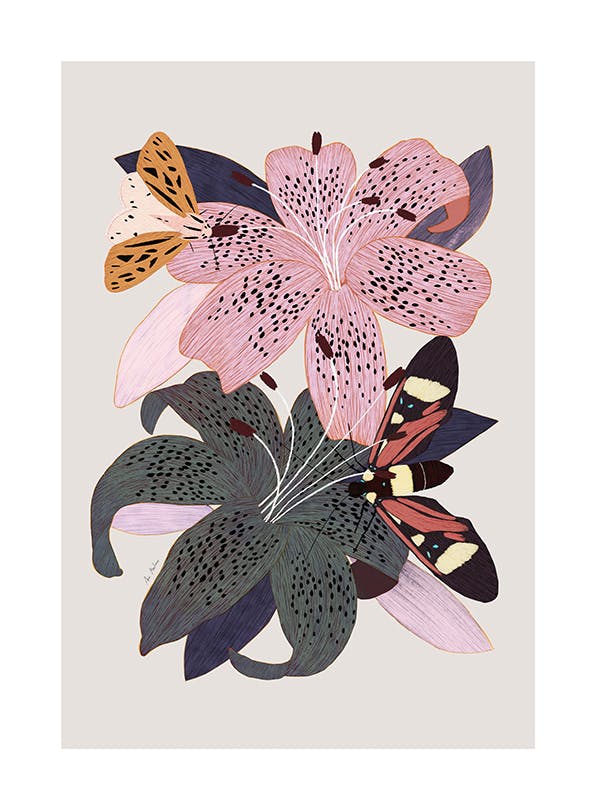Lilies and Butterflies Plakat (21x30 cm)-Plakaty