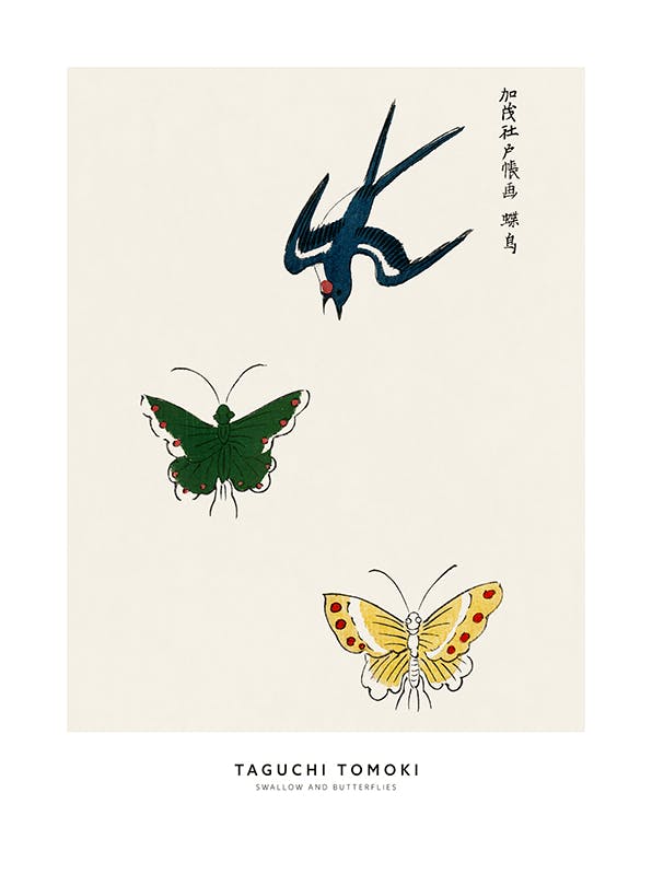Taguchi Tomoki - Swallow and Butterflies Print (21x30 cm)