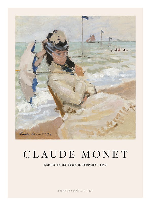 Monet - Camille on the Beach in Trouville Plakat (21x30 cm)- Monet Plakat